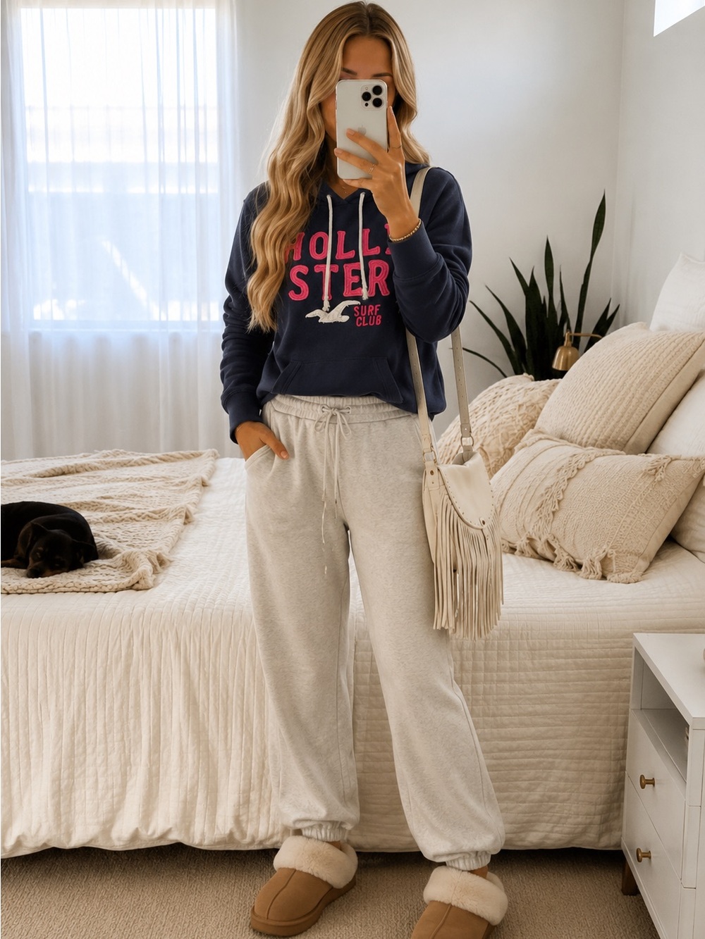 Hollister Navy Hoodie with Bright Red Logo